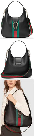 Dionysus Medium Web-Stripe Hobo Bag, Black