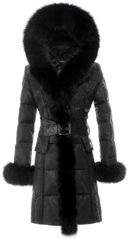 Fox-Fur Hooded Puffer Down Coat in Black or Dark Grey - DESIGNER INSPIRED FASHIONS