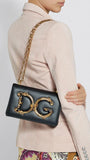 Girls Barocco Leather Shoulder Bag, Black