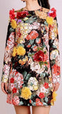 Floral Embellished Long-Sleeve Mini Dress