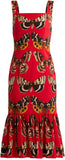 Butterfly-Print Midi Dress, Red