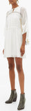 Light Silk Cr̻pon Dress with Embroidered Details, White