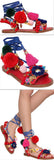 Multicolor Pompom & Tassels Leather Sandals - DESIGNER INSPIRED FASHIONS