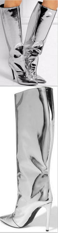 Mirrored-Leather Knee Boots - DESIGNER INSPIRED FASHIONS