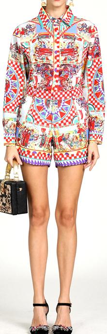 Carretto Print Blouse and Short Set