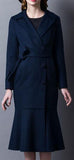 Double-Breasted Wool Coat with Flared Hem in Deep Blue - DESIGNER INSPIRED FASHIONS