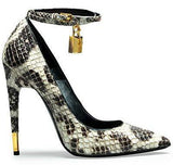 Padlock & Key Embellished King Coral Snake or Black with White Snake Leather Pumps - DESIGNER INSPIRED FASHIONS