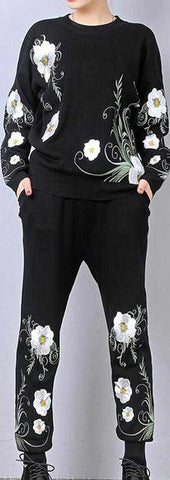 Floral-Embroidered Sweatsuit