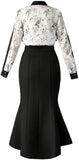 Floral Print Blouse with Contrast Stripe and Bow with Pencil Midi Skirt