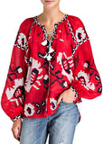 Embroidered Linen Blouse, Red