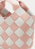 Pink And White Woven Basket Gingham Mini Leather Bag