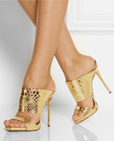 Metallic Stiletto Mule Slide - Silver, Rose Gold, Gold, Python Effect Gold