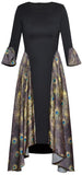 Peacock Print Paneled Asymmetrical Midi Dress