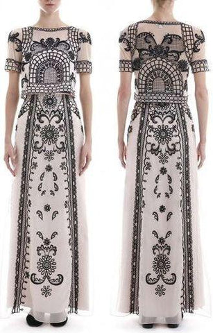 'Delphia' Embroidered Cropped Tulle Top & Long Organza Skirt Set - DESIGNER INSPIRED FASHIONS