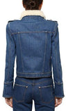 Denim Cotton Jacket with Faux Fur Collar