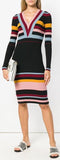 Multi Colored V-Neck Striped Knit Sweater-Dress