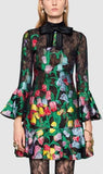 Floral Organdy Jacquard and Lace Dress