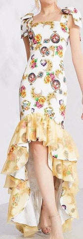 Printed Gown with Tiered Tulle Hem | DESIGNER INSPIRED FASHIONS