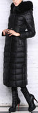 Long Down Fill Coat with Removable Fox Fur Collar - Black or Grey