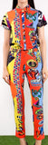 Neon Sign Print Short-Sleeve Shirt and Pant Set