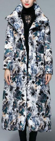 Long Floral Print Down Coat - DESIGNER INSPIRED FASHIONS
