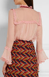 Lace-Trimmed Pink Crinkled Blouse - DESIGNER INSPIRED FASHIONS