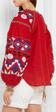 'Kilim' embroidered linen Boho blouse in Red or White - DESIGNER INSPIRED FASHIONS