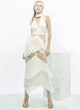Fringed Lace White Halter Gown