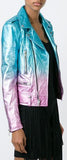 Gradient Metallic Ombre Leather Biker Jacket in Blue & Pink - DESIGNER INSPIRED FASHIONS