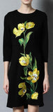 Black Short Dress with Yellow Embroidered Flowers - DESIGNER INSPIRED FASHIONS