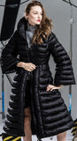 Thick White-Duck-Down Flared Puffer Coat in Black - DESIGNER INSPIRED FASHIONS