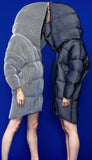 Honeycomb Textured Large-Hooded Thick White-Duck-Down Coat in White or Blue - DESIGNER INSPIRED FASHIONS