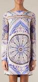 Purple Printed Long-Sleeve Jersey Silk Mini Dress - DESIGNER INSPIRED FASHIONS