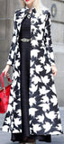 Long Bird Printed Coat in Black & White - DESIGNER INSPIRED FASHIONS