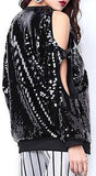 Sequin Embellished Cold-Shoulder Sweatshirt in Black or Silver - DESIGNER INSPIRED FASHIONS
