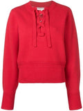 Lace-Up Long Sleeve Sweater, Red