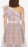 One Shoulder Frill Circle Floral Lace Dress