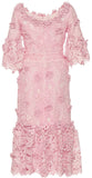 Pink Ruffled Blossom Lace Midi Dress