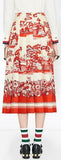 Red Porcelain Garden Print Silk Skirt