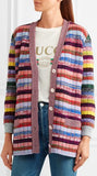 Tiger Cards Print Reversible Knit Stripe Cardigan Sweater
