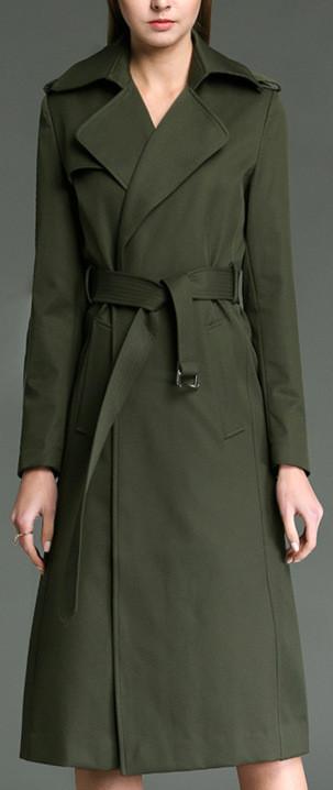 Long Wrap Coat in Army Green - DESIGNER INSPIRED FASHIONS