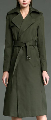 Long Wrap Coat in Army Green - DESIGNER INSPIRED FASHIONS
