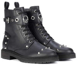 Black Leather Studded Ankle Boots