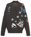 Embellished V-Neck Sweater in Grey - DESIGNER INSPIRED FASHIONS