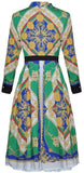 Printed Tie-Neck Pleated Shirt-Dress