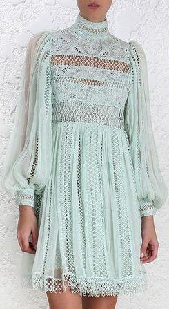 'Rhythm Spiral' Empire Dress in Mint Green - DESIGNER INSPIRED FASHIONS