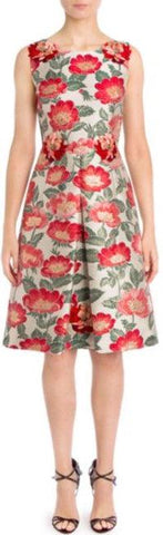 Floral Jacquard Embroidered Sleeveless Dress
