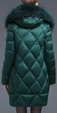 Puffer Down Coat with Removable Fur, Green