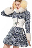 Porcelain Printed Fur-Trimmed A-Line Feather-Down Coat - DESIGNER INSPIRED FASHIONS