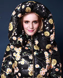 Coin & Floral Print Duck Down Long Thick Coat - DESIGNER INSPIRED FASHIONS